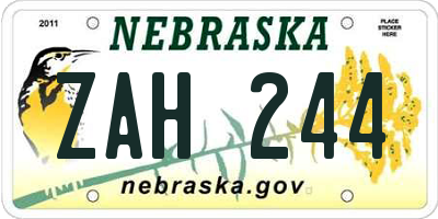 NE license plate ZAH244