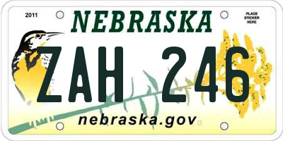 NE license plate ZAH246