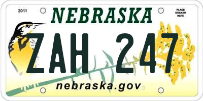 NE license plate ZAH247