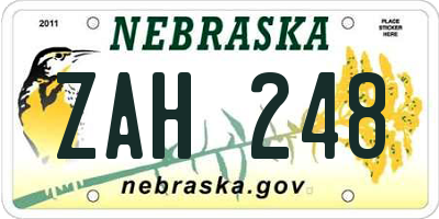 NE license plate ZAH248