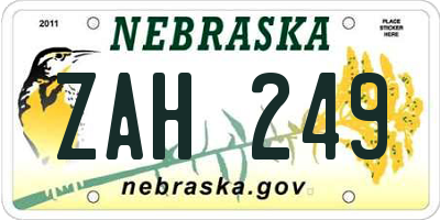 NE license plate ZAH249