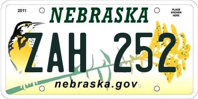 NE license plate ZAH252