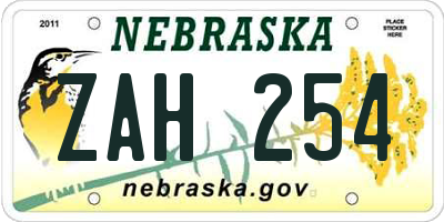 NE license plate ZAH254
