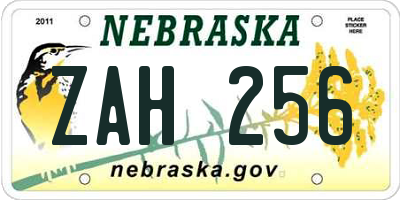 NE license plate ZAH256