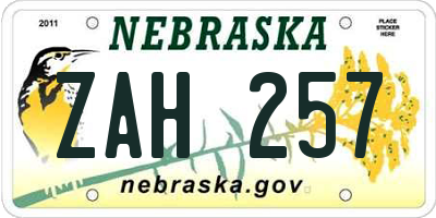 NE license plate ZAH257