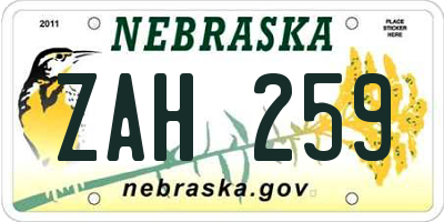 NE license plate ZAH259