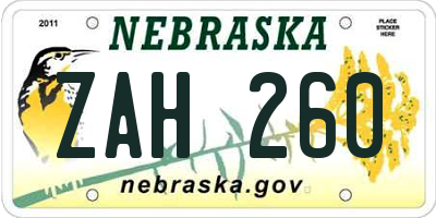 NE license plate ZAH260