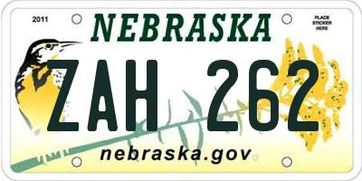 NE license plate ZAH262
