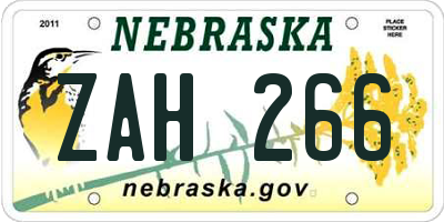 NE license plate ZAH266
