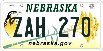 NE license plate ZAH270