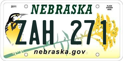 NE license plate ZAH271