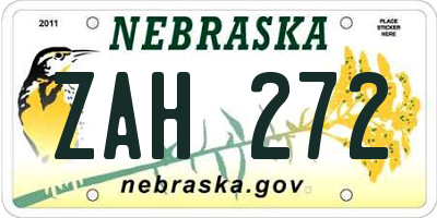 NE license plate ZAH272