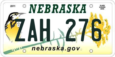 NE license plate ZAH276
