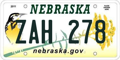 NE license plate ZAH278