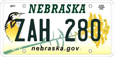 NE license plate ZAH280