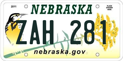 NE license plate ZAH281