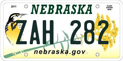 NE license plate ZAH282