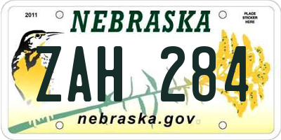 NE license plate ZAH284