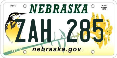 NE license plate ZAH285