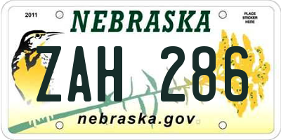 NE license plate ZAH286