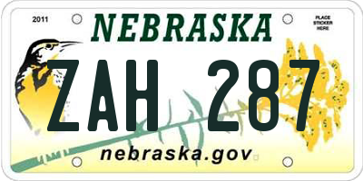 NE license plate ZAH287