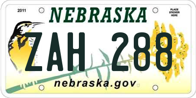 NE license plate ZAH288