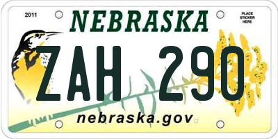 NE license plate ZAH290