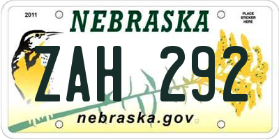NE license plate ZAH292