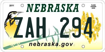 NE license plate ZAH294