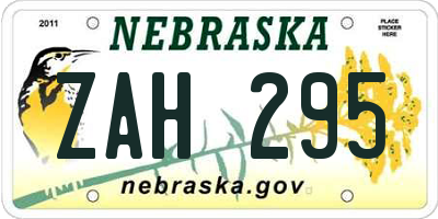 NE license plate ZAH295