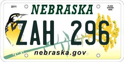 NE license plate ZAH296