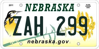 NE license plate ZAH299