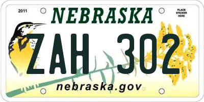 NE license plate ZAH302