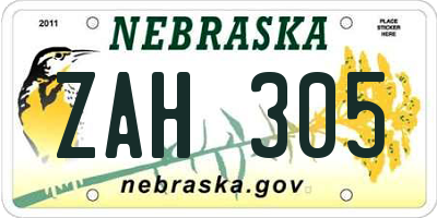NE license plate ZAH305