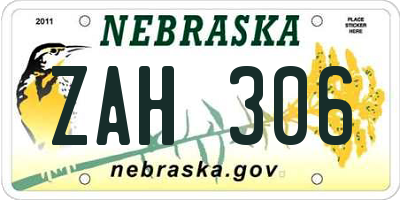 NE license plate ZAH306