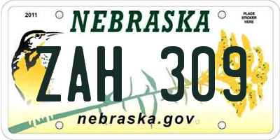 NE license plate ZAH309