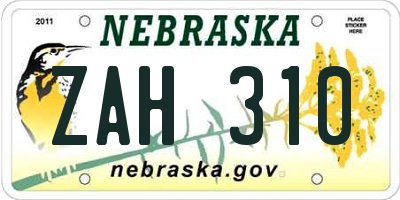 NE license plate ZAH310