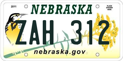 NE license plate ZAH312
