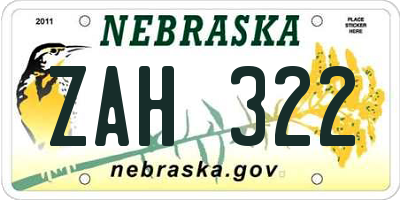 NE license plate ZAH322