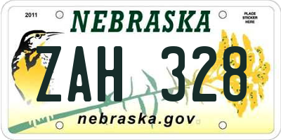 NE license plate ZAH328