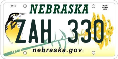 NE license plate ZAH330