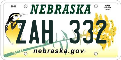NE license plate ZAH332