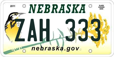 NE license plate ZAH333