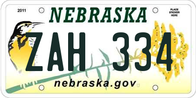 NE license plate ZAH334