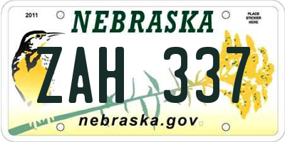 NE license plate ZAH337