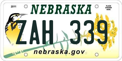 NE license plate ZAH339
