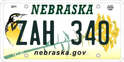 NE license plate ZAH340