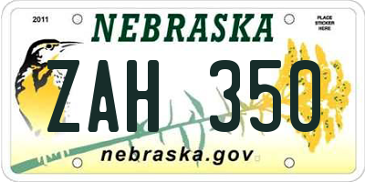 NE license plate ZAH350