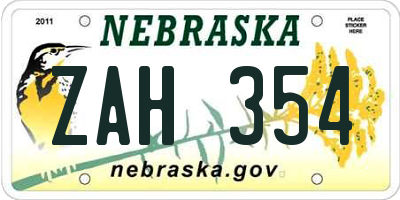 NE license plate ZAH354