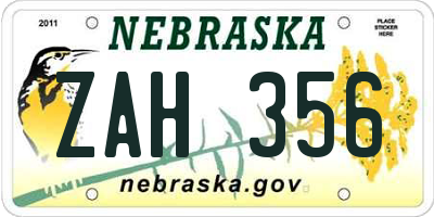 NE license plate ZAH356